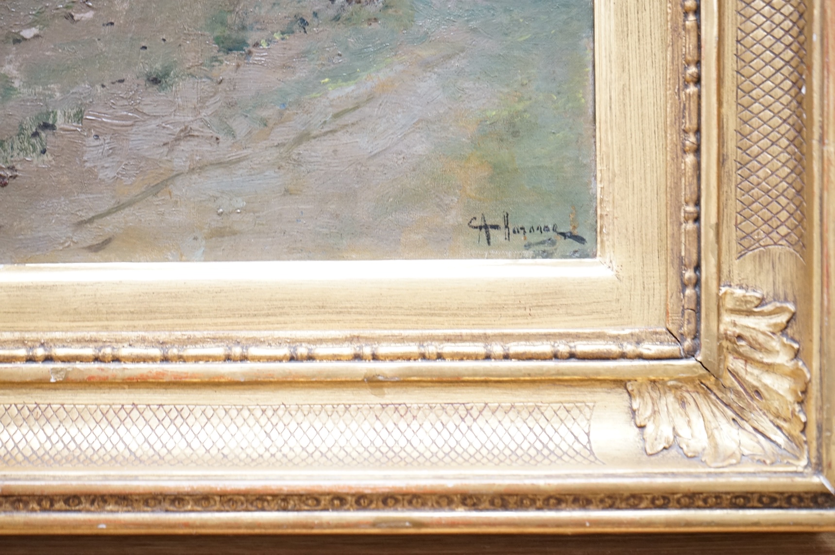 Scuola Napoletana Barone, 'Cavalleggero', signed, oil on canvas, 33 x 17cm, ornate gilt frame